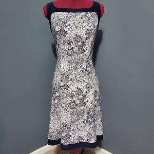 Chaps Dress Navy White Flowers Flowy Size Medium